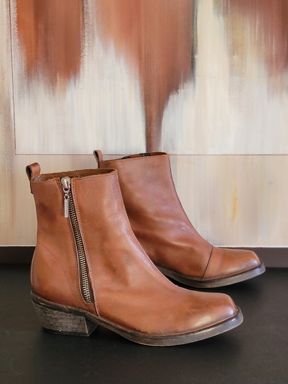 Diesel Brown Leather Short Combat Womens Size 6 36 Zippered Boots